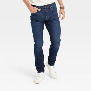 Goodfellow & Co Men's Mid Rise Slim Fit Skinny Leg Dark Blue Denim